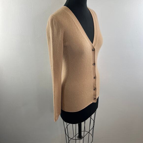 THEORY Beige Cashmere Bell Sleeve Cardigan V-Neckline Button-Down Size S Small - Picture 7 of 12